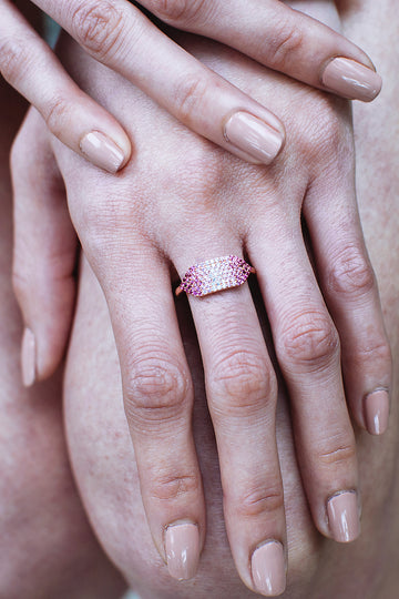 pink ombre mixed gemstone ring